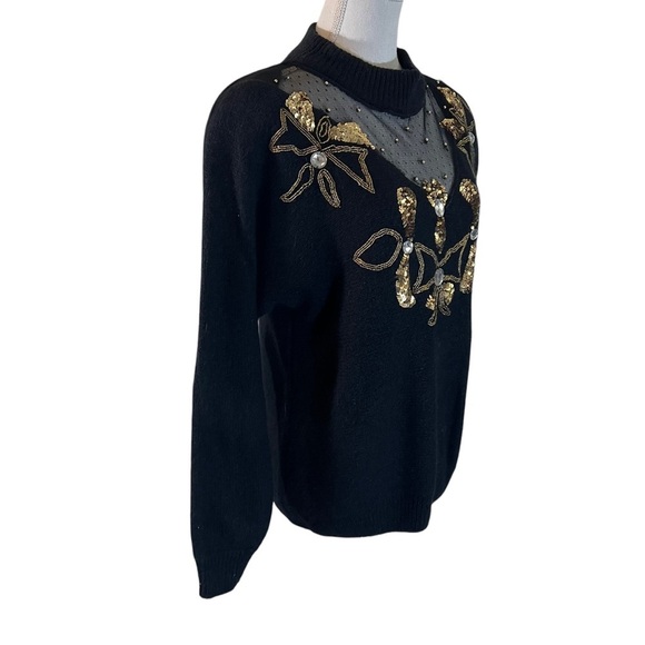 Work in Progress Vintage 80s Sweater Medium Sequins Beaded Embellished Lace Knit - Picture 2 of 11